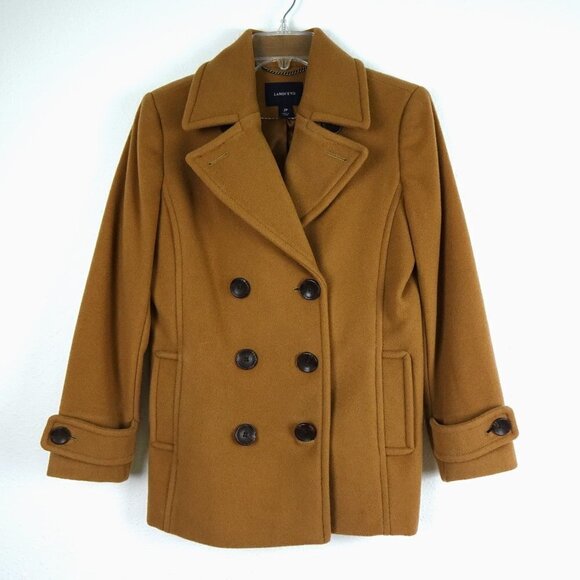 Lands' End Wool Cashmere Blend Coat Women's Petite Size 2P Brown